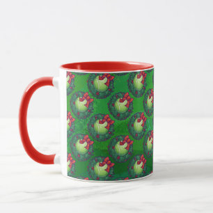 Tennis Ball Christmas Wreath Pattern on Green Mug