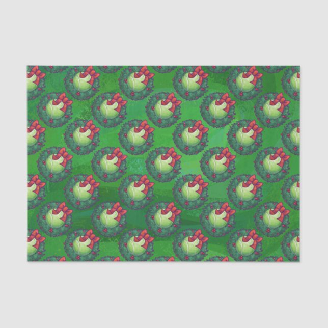 Tennis Ball Christmas Wreath Pattern on Green Tissue Paper (Front)