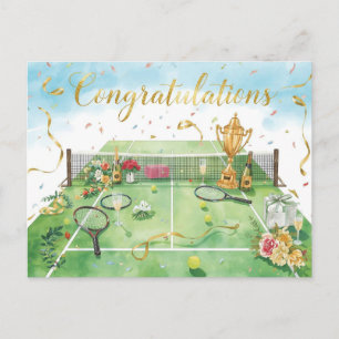 Tennis  ball  congratulations  on green postcard