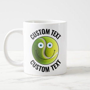 Tennis Ball Custom Happy Face & Personalized Text Large Coffee Mug