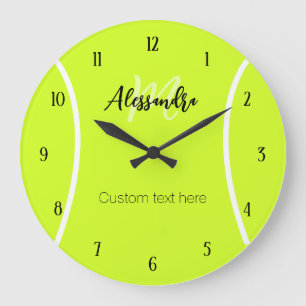 Tennis ball custom name & text large clock