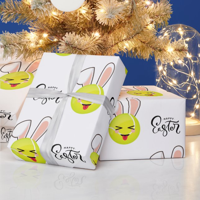 Tennis Ball Cute Kawaii Bunny Happy Easter Sports  Wrapping Paper (Holidays)