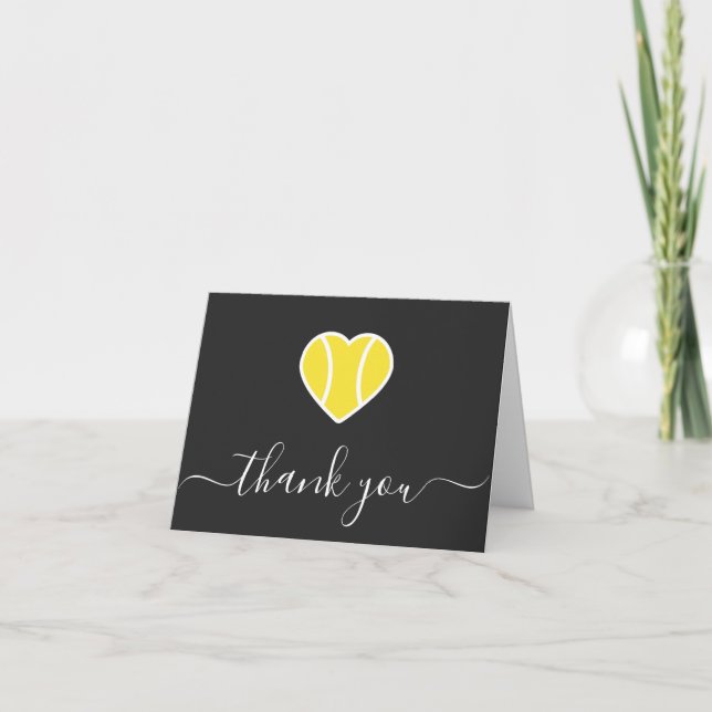 Tennis Ball Heart Coach Player Gratitude Elegant  Thank You Card (Front)