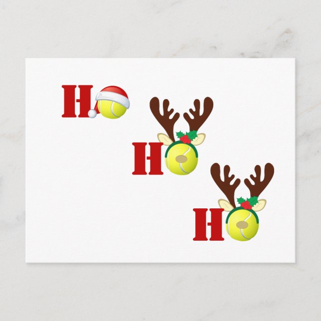 Tennis Ball Ho Ho Ho Santa Reindeer Christmas Postcard (Front)