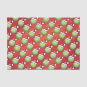 Tennis Ball in Santa Hat Pattern on Red Tissue Paper