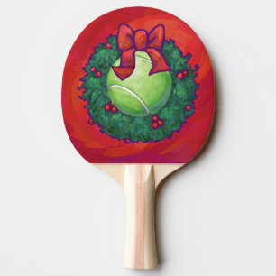 Tennis Ball in Wreath on Red Ping Pong Paddle