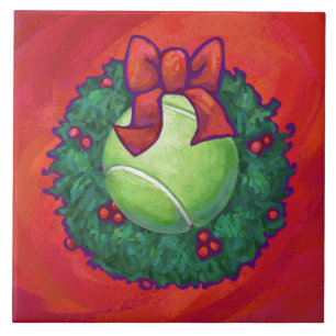 Tennis Ball in Wreath on Red Tile