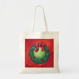 Tennis Ball in Wreath on Red Tote Bag