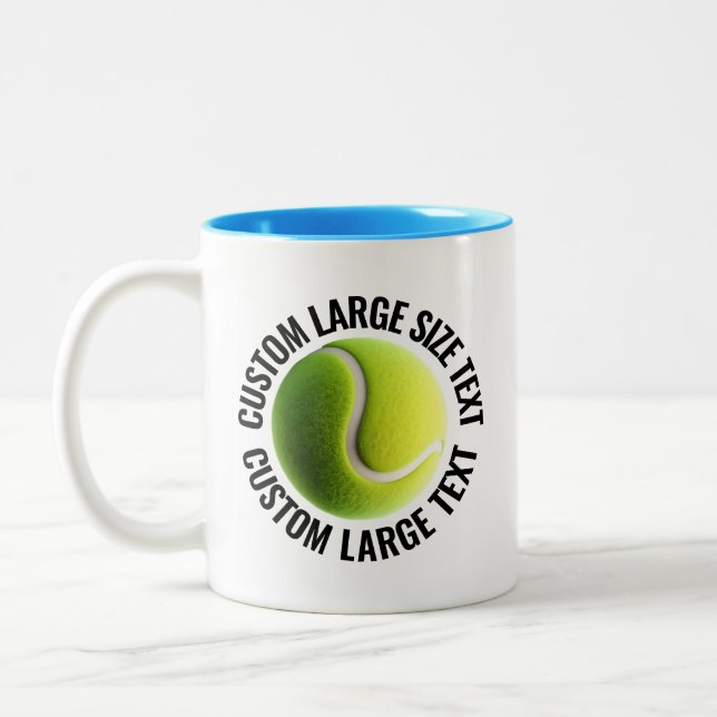 Tennis Ball & Large Text LIGHT BLUE 11oz Custom Two-Tone Coffee Mug (Left)