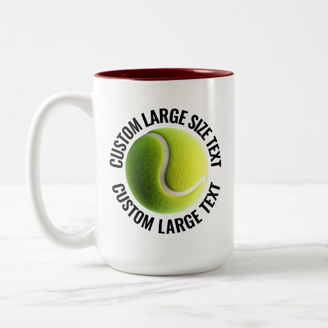 Tennis Ball & Large Text MAROON 15oz Custom Two-Tone Coffee Mug (Left)