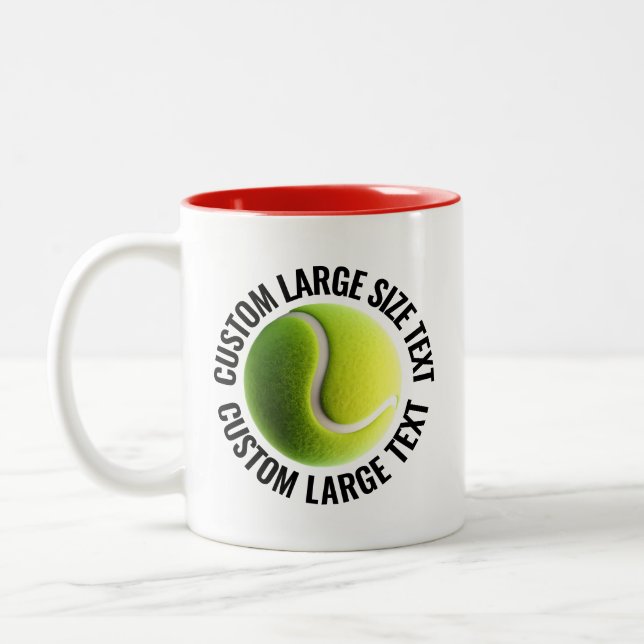 Tennis Ball & Large Text RED 11oz Custom Two-Tone Coffee Mug (Left)
