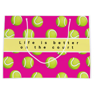 Tennis ball life is better on the court on pink large gift bag