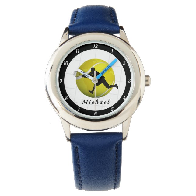 Tennis Ball & Male Player Silhouette Coach Name  Watch (Front)