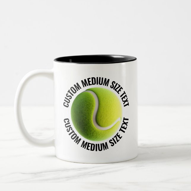 Tennis Ball & Medium Text BLACK 11oz Custom Two-Tone Coffee Mug (Left)