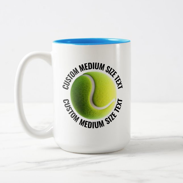 Tennis Ball & Medium Text LIGHT BLUE 15oz Custom Two-Tone Coffee Mug (Left)