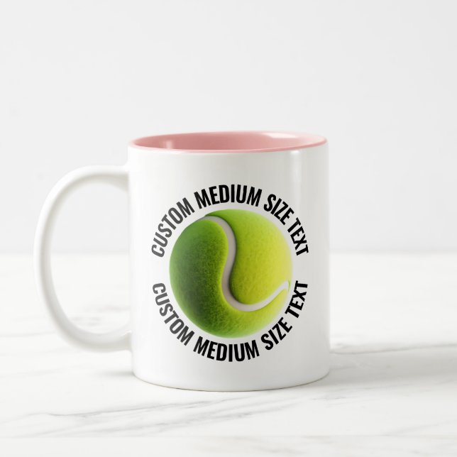 Tennis Ball & Medium Text PINK 11oz Custom Two-Tone Coffee Mug (Left)