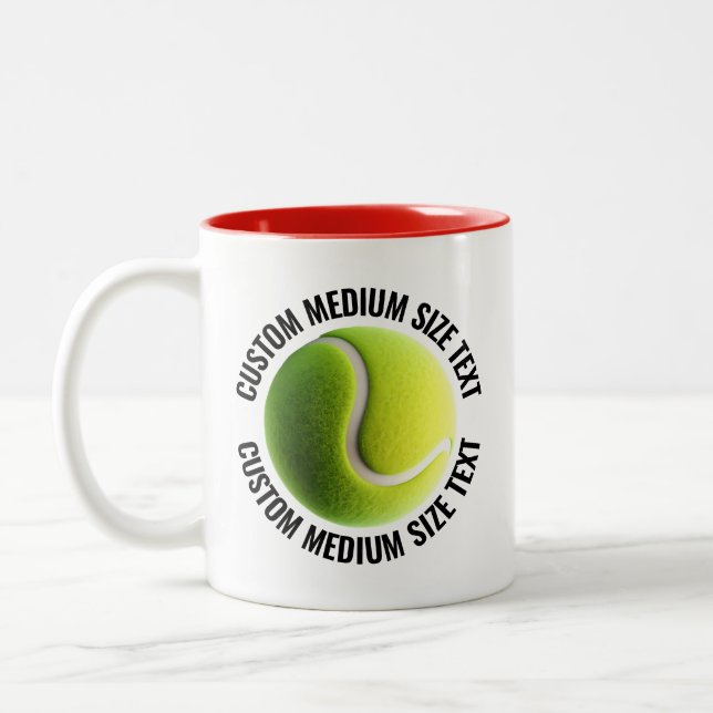 Tennis Ball & Medium Text RED 11oz Custom Two-Tone Coffee Mug (Left)