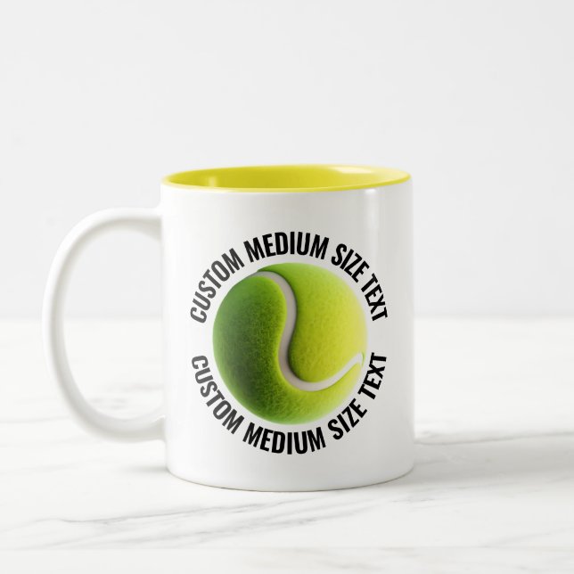 Tennis Ball & Medium Text YELLOW 11oz Custom Two-Tone Coffee Mug (Left)