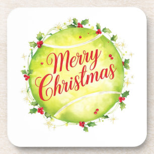 Tennis Ball Merry Christmas Holiday  Coaster