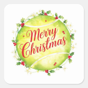 Tennis Ball Merry Christmas Holiday  Square Sticker