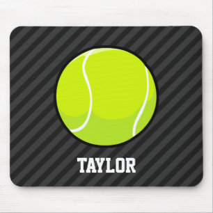 Tennis Ball on Black & Dark Grey Stripes Mouse Pad