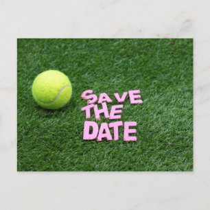 Tennis ball on green save the date Invitation Postcard
