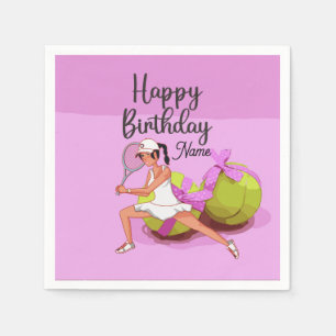 Tennis ball on pink Happy Birthday Woman Player Napkin
