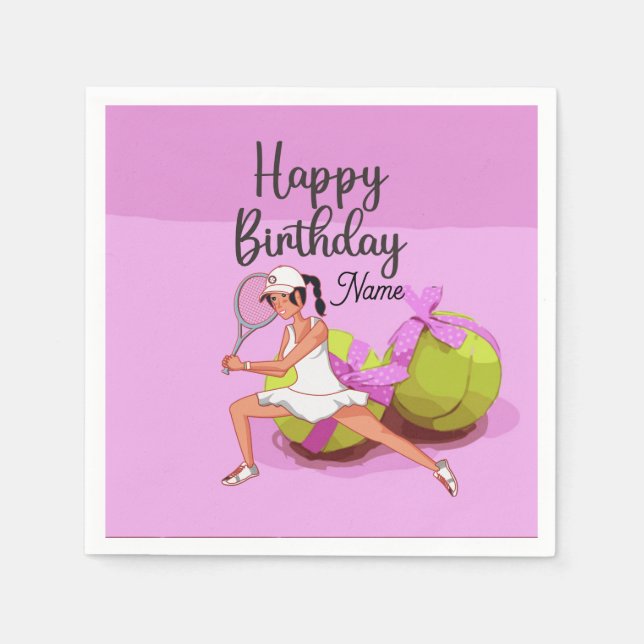 Tennis ball on pink Happy Birthday Woman Player   Napkin (Front)
