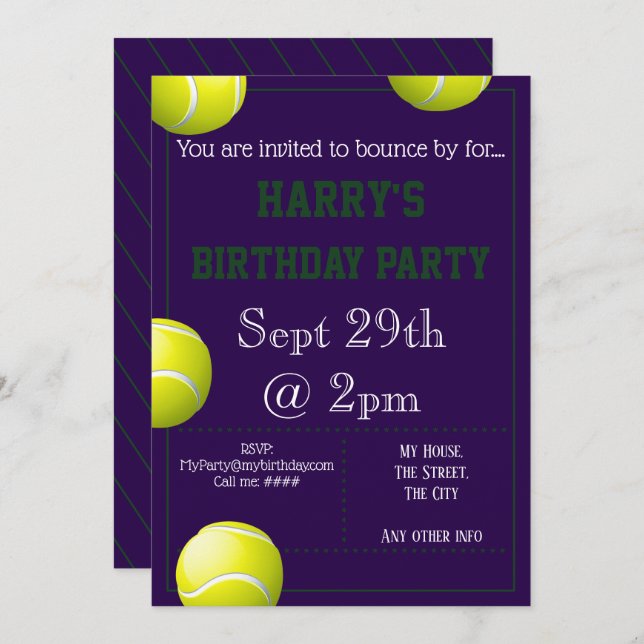 Tennis Ball Party Invitation Editable (Front/Back)