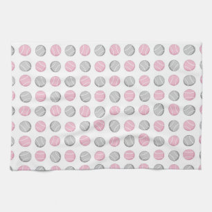 Tennis Ball Pattern Pink and Grey Tea Towel