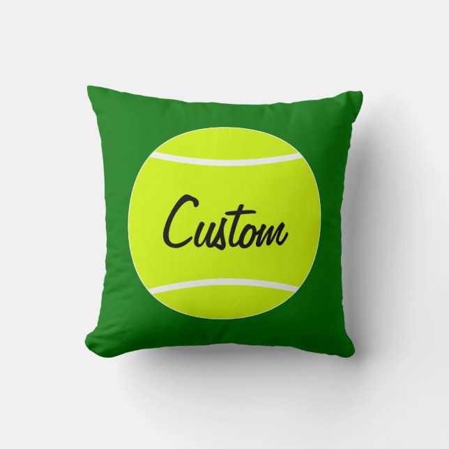 Tennis Ball Personalised Text & Colour Throw Pillo Cushion (Front)
