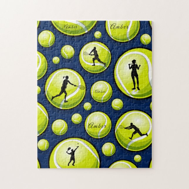 Tennis Ball Player Coach Silhouette & Custom Name  Jigsaw Puzzle (Vertical)