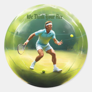 Tennis Ball Player On Court, Classic Round Sticker