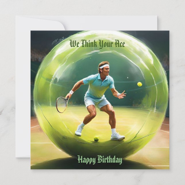 Tennis Ball Player On Court,  Flat Birthday Card (Front)