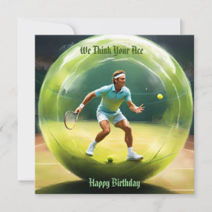 Tennis Ball Player On Court, Flat Birthday Card