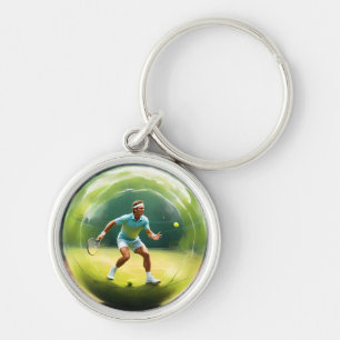 Tennis Ball Player On Court, Key Ring
