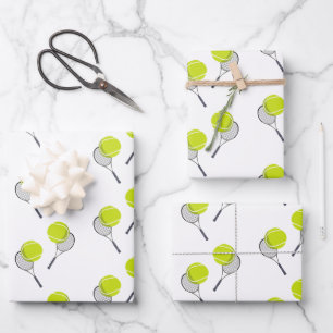 Tennis Ball & Racket Racquet Pattern Wrapping Paper Sheet