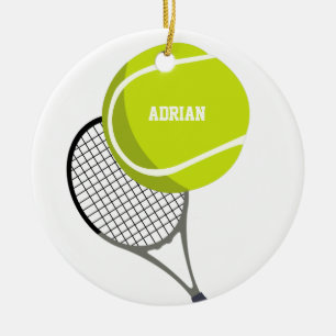 Tennis Ball & Racket Racquet Personalized Ceramic Tree Decoration