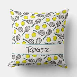 Tennis Ball Racquet Pattern Player Name Sports Cushion