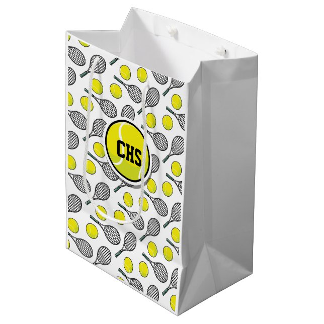 Tennis Ball Racquet Sports School INITIALS Team Medium Gift Bag (Front Angled)