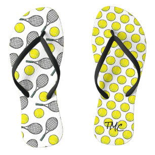 Tennis Ball Racquet Yellow White Black Sports Jandals