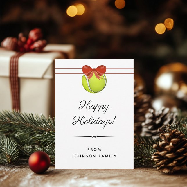 Tennis Ball Red Bow Holiday Greeting Card (Creator Uploaded)