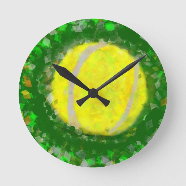 Tennis ball rests on the grass round clock (Front)