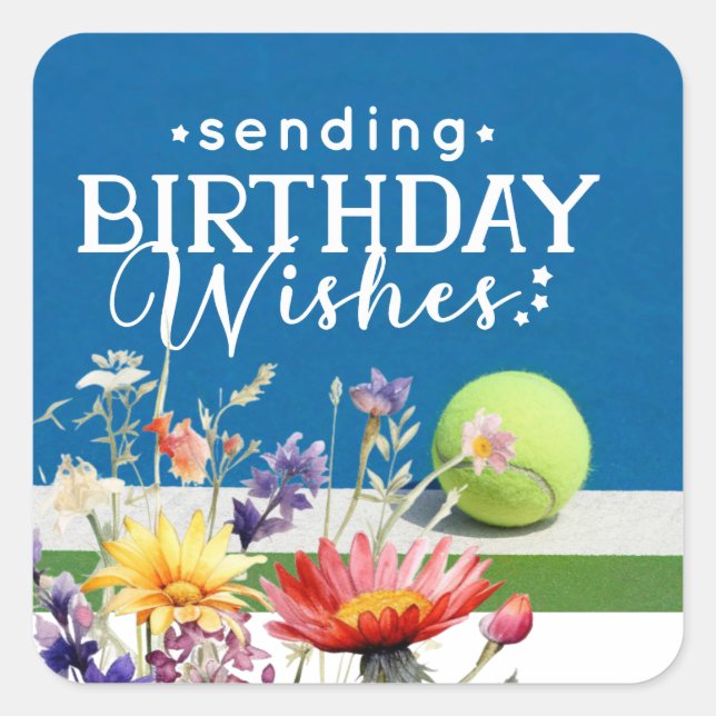 Tennis ball Sending Birthday Wishes Square Sticker (Front)