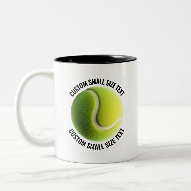 Tennis Ball & Small Text BLACK 11oz Custom Two-Tone Coffee Mug (Left)