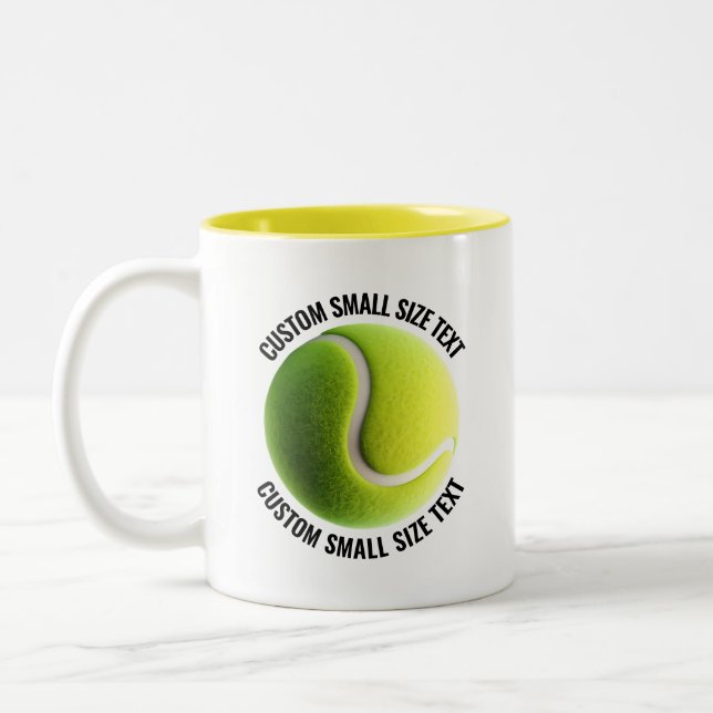 Tennis Ball & Small Text YELLOW 11oz Custom Two-Tone Coffee Mug (Left)