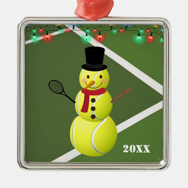 Tennis Ball Snowman Christmas Metal Tree Decoration (Front)