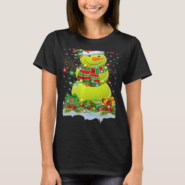 Tennis Ball Snowman Xmas Lights Tennis Christmas T-Shirt (Front)