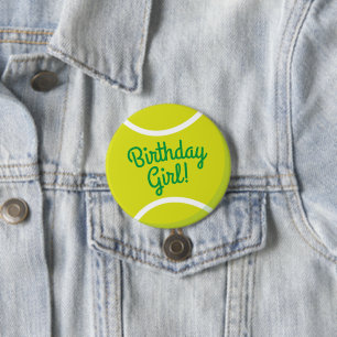 Tennis Ball Sports Party Birthday Girl Button