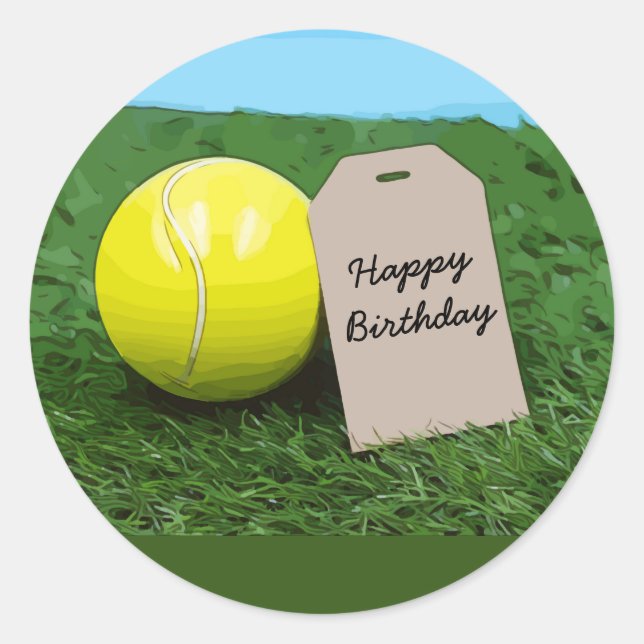 Tennis ball with blank tag Happy Birthday (Front)